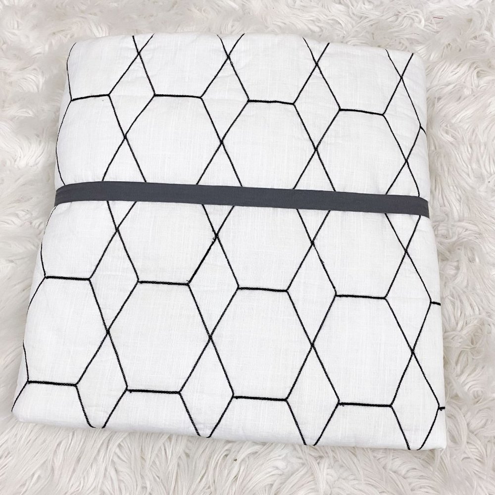 West Elm x Pottery Barn Kids Honeycomb Toddler Quilt Black White Organic Cotton